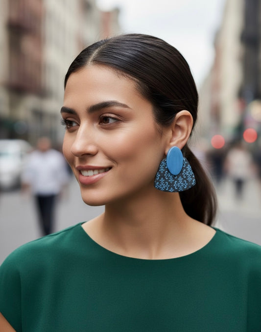 Orecchini Geometrici "Cielo Notturno" Damascato Blu