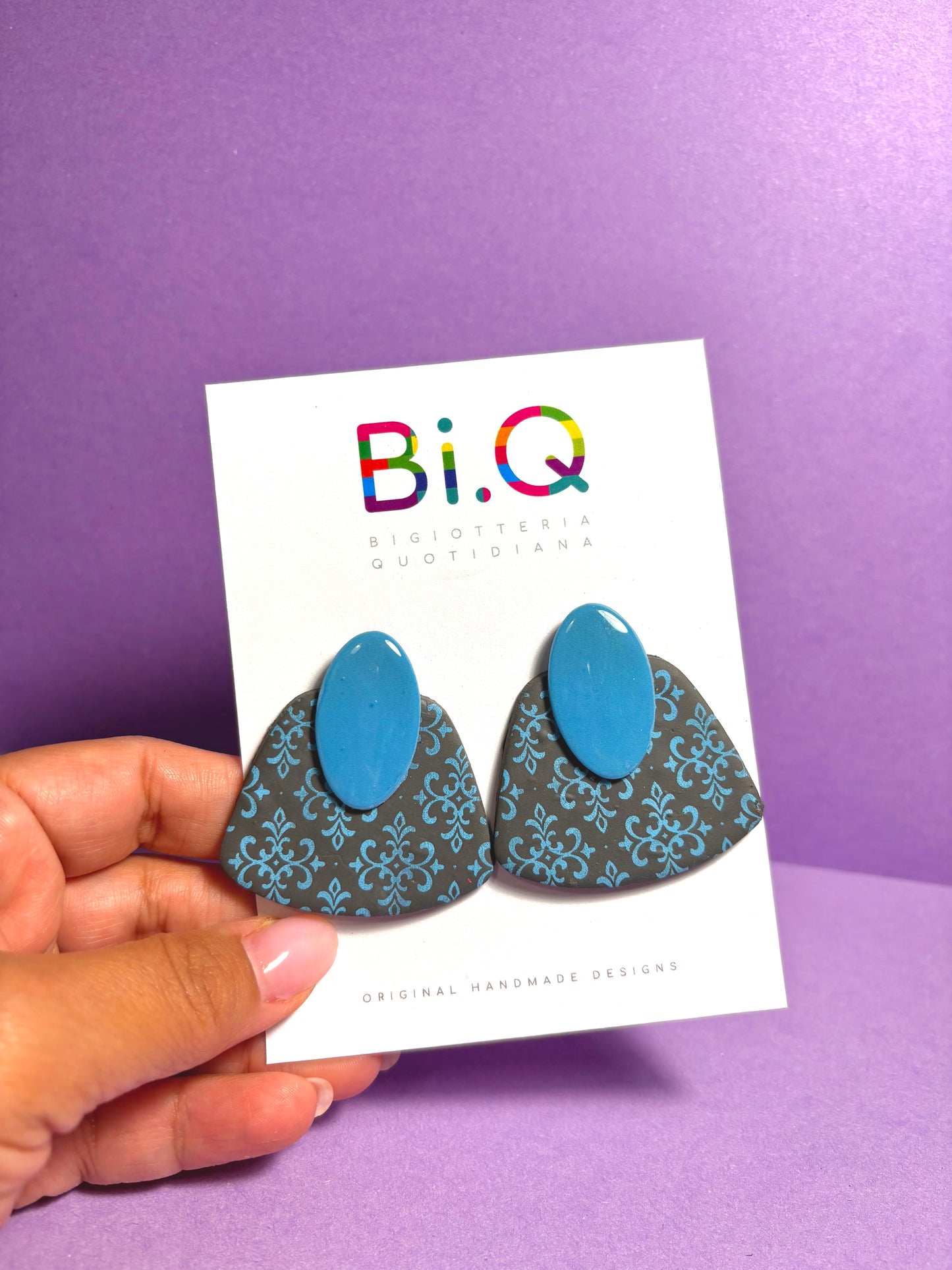 Orecchini Geometrici "Cielo Notturno" Damascato Blu