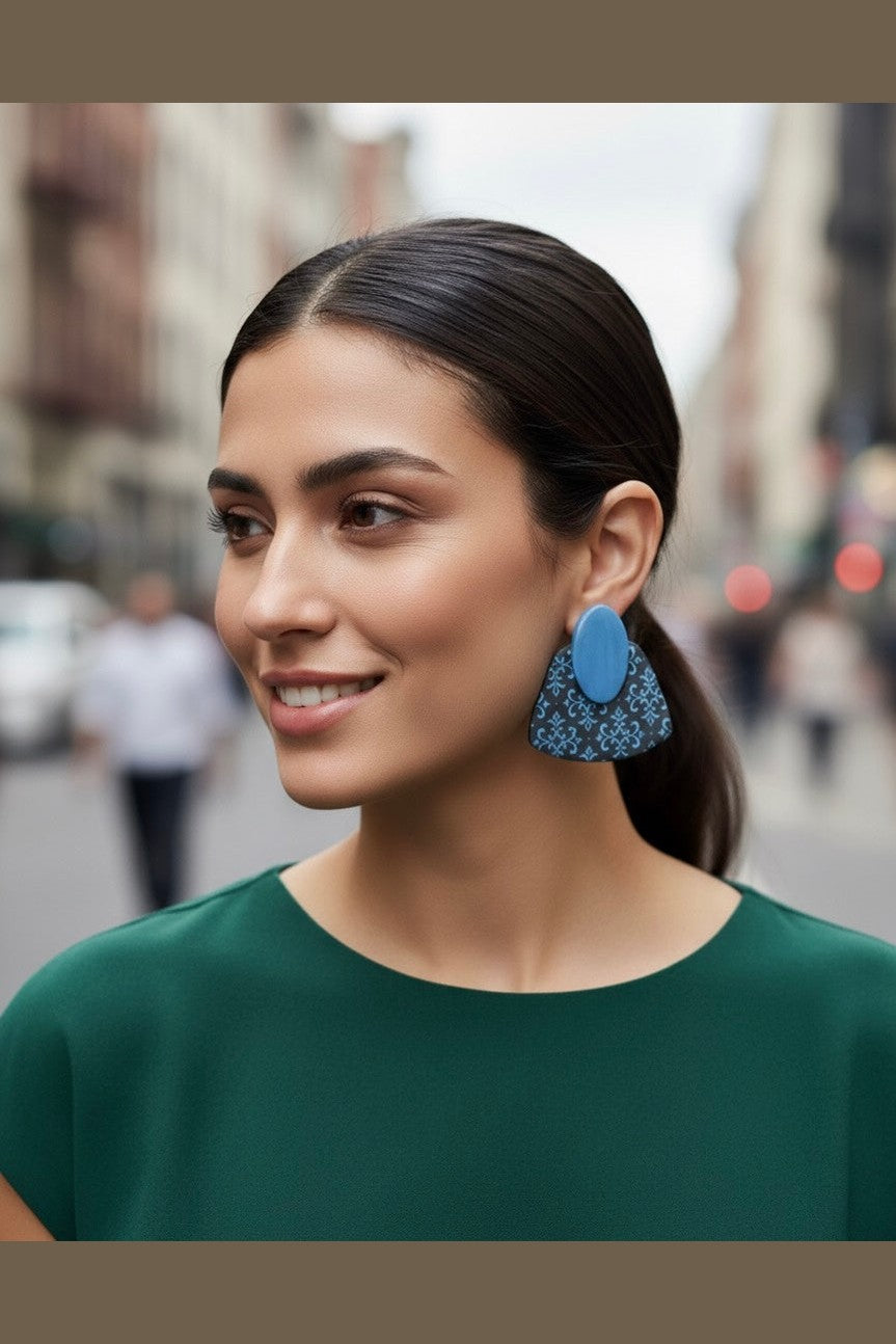 Orecchini Geometrici "Cielo Notturno" Damascato Blu