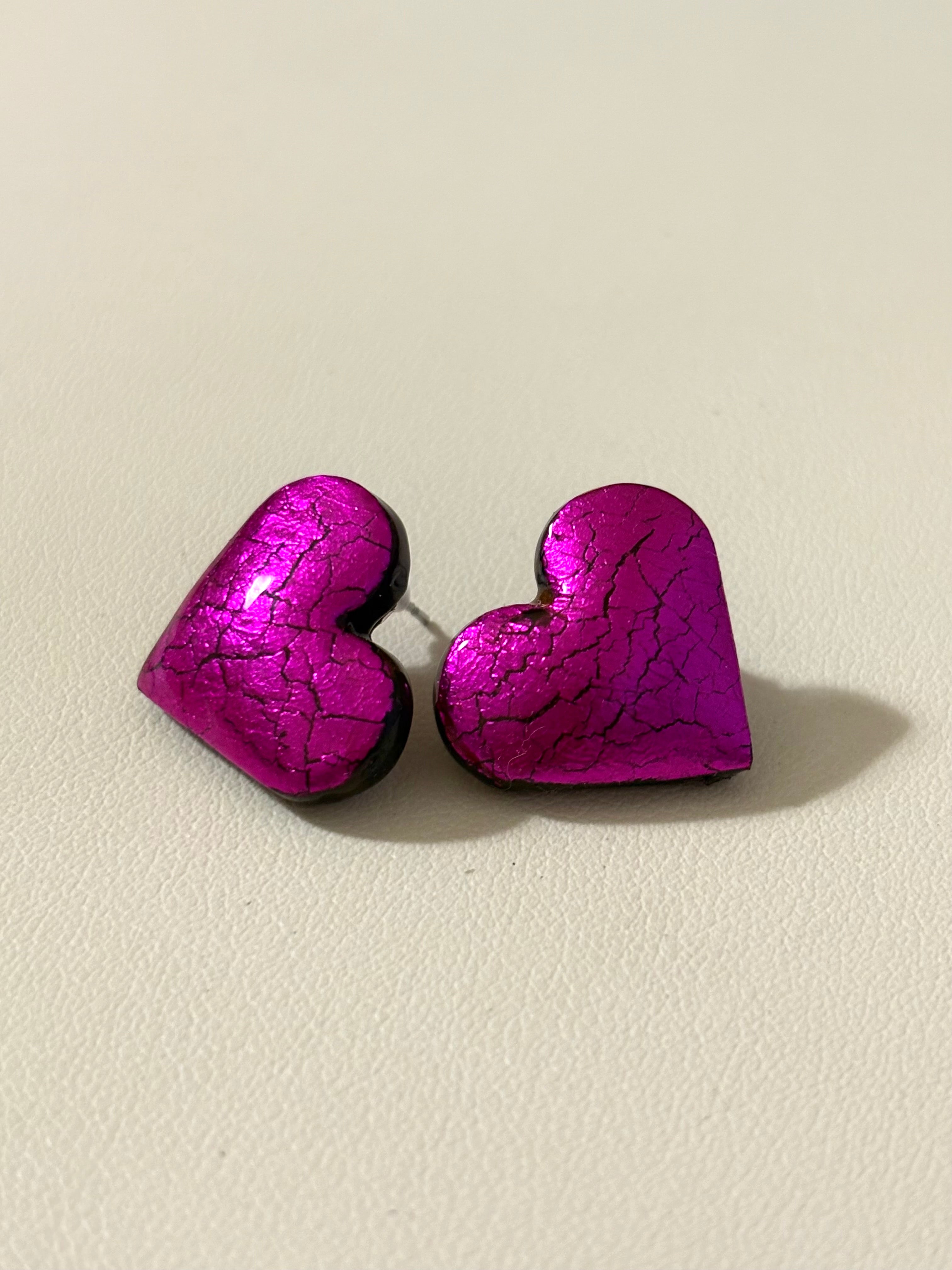 Orecchini Cracklè Cuore fucsia