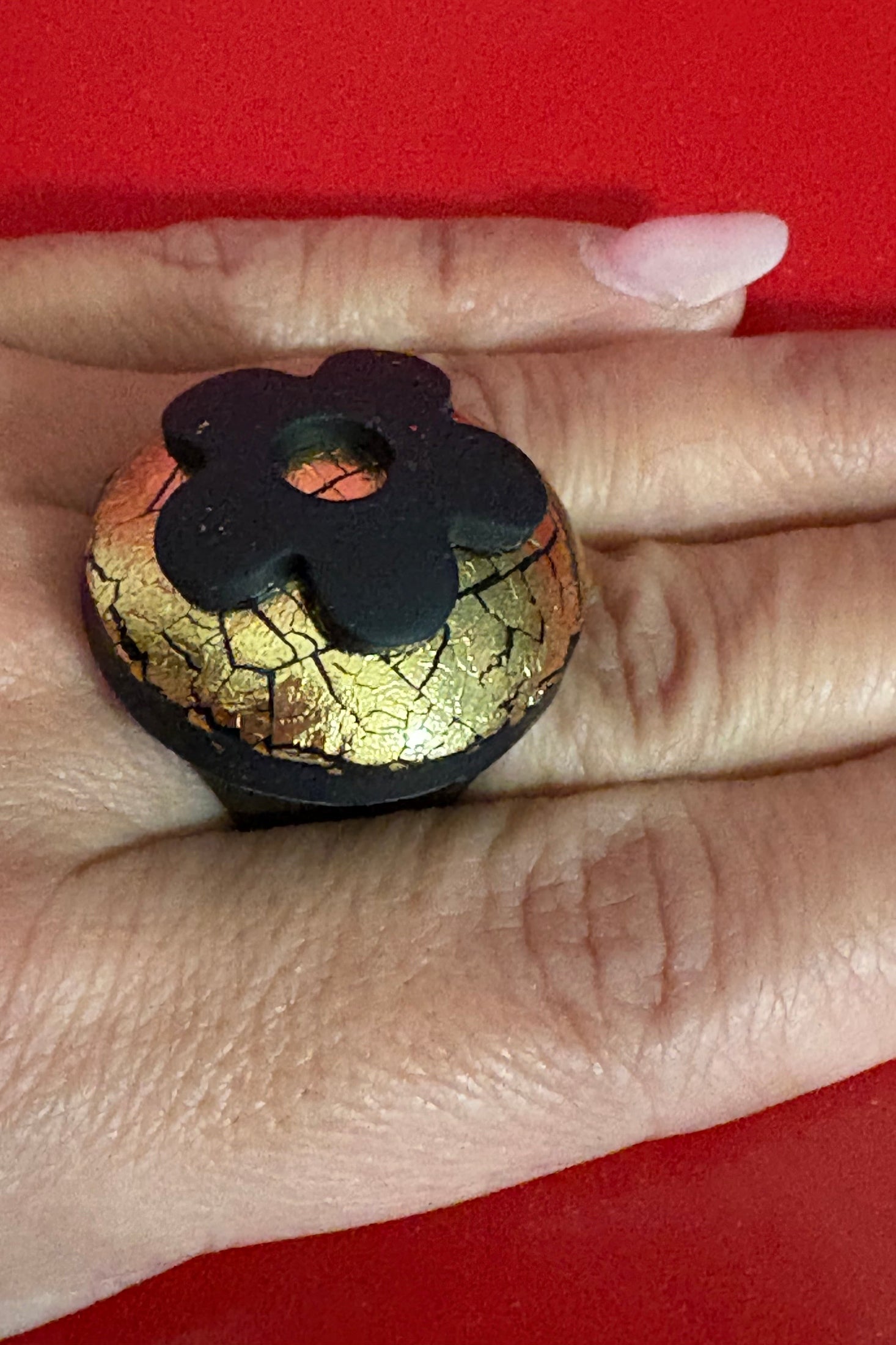 Anello Cracklè Flowers oro e nero