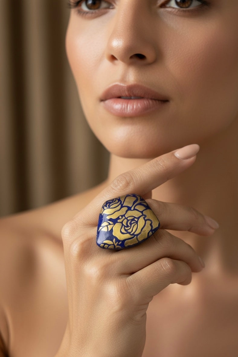 Anello Barocca Floreale bluette e oro