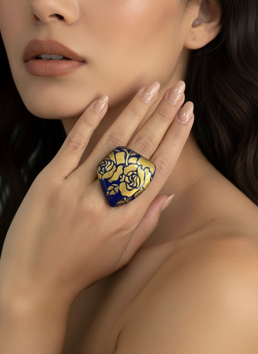 Anello Barocca Floreale bluette e oro