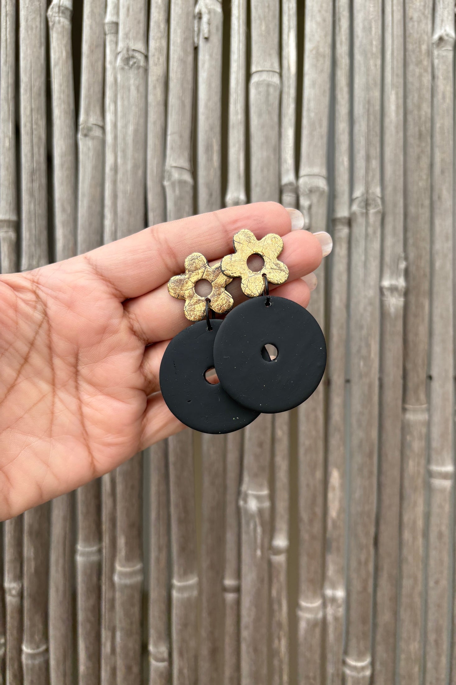 Orecchini Cracklè Flowers oro e nero