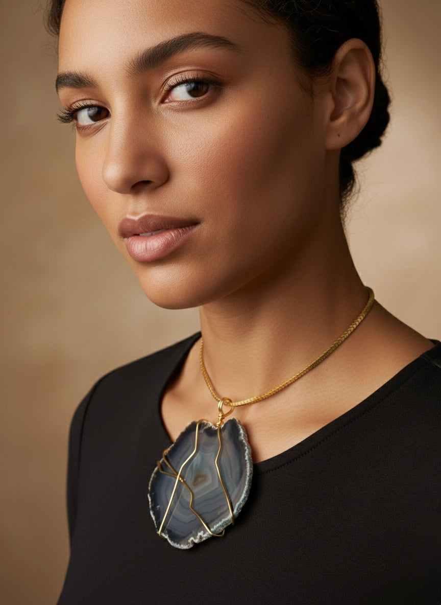 Collana Agata verde e Rodio