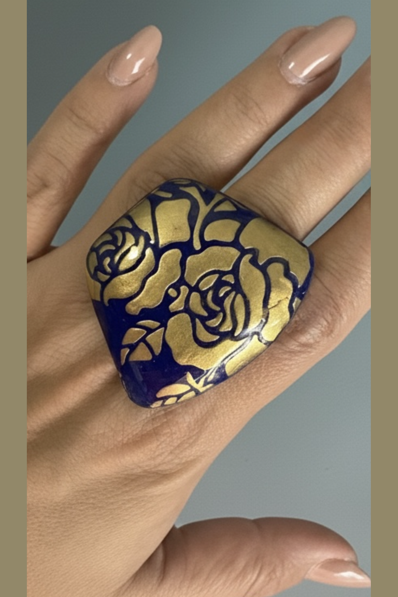 Anello Barocca Floreale bluette e oro