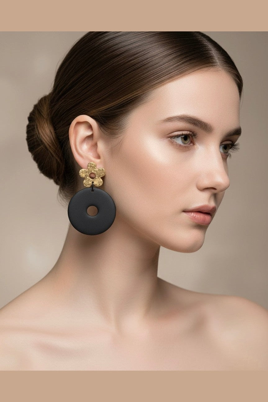 Orecchini Cracklè Flowers oro e nero