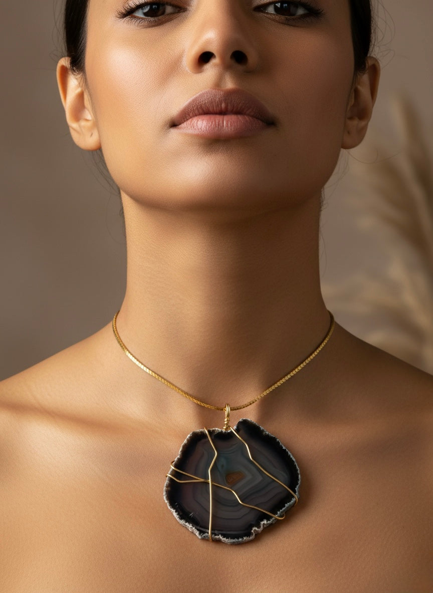 Collana Agata verde e Rodio