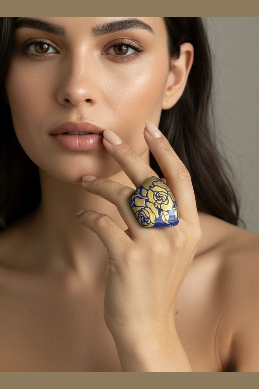 Anello Barocca Floreale bluette e oro