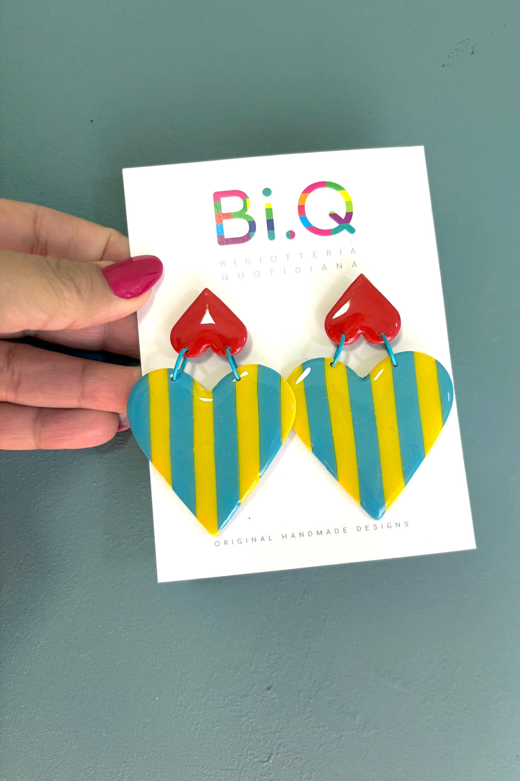 Orecchini Regina di Cuori gialli e bluette