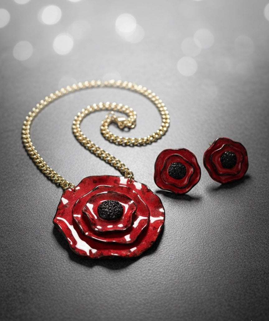 Set collana e orecchini Papaveri Rossi