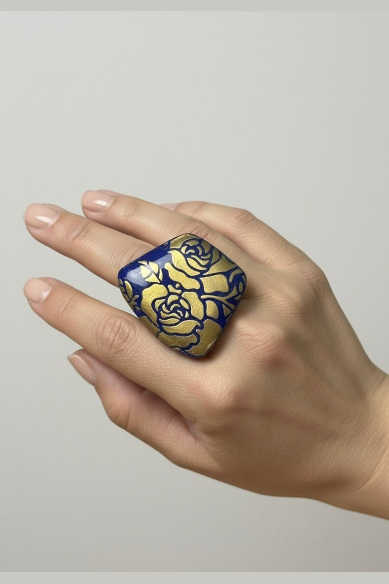 Anello Barocca Floreale bluette e oro