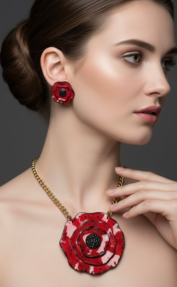 Set collana e orecchini Papaveri Rossi